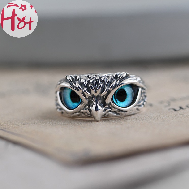 Jr Nhẫn Hình Cú Mắt Xanh Có Thể Điều Chỉnh Phong Cách vintage Cho Nam Và Nữ vn