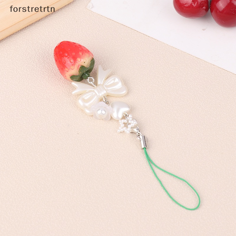 Dây Đeo Điện Thoại / Móc Khóa y2k Họa Tiết Dâu Tây / Nơ Dễ Thương