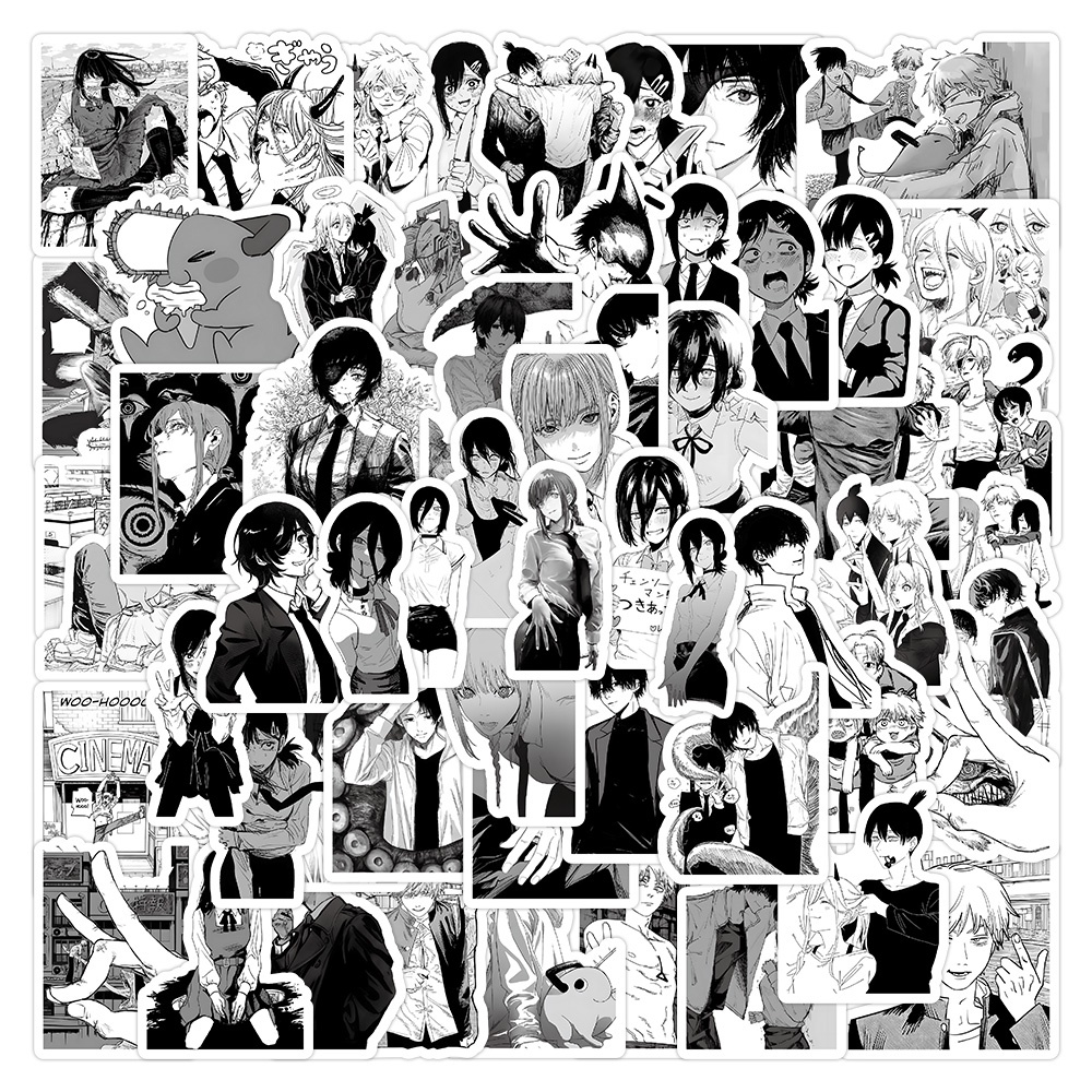 100 Miếng Dán Trang Trí Mũ Bảo Hiểm / Bút Chì Hình anime Màu Trắng Đen