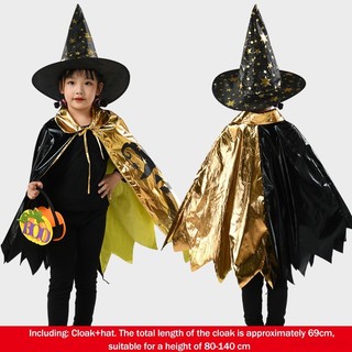 Bộ áo choàng + mũ hóa trang phù thủy + áo choàng + nón cho bé dịp halloween