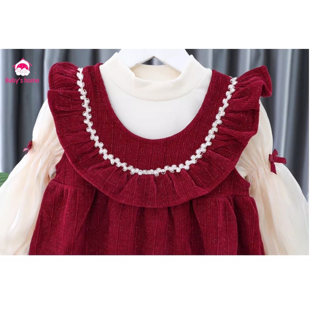 Sét váy nhung đỏ 2 chi tiết cho bé gái từ 7-21kg