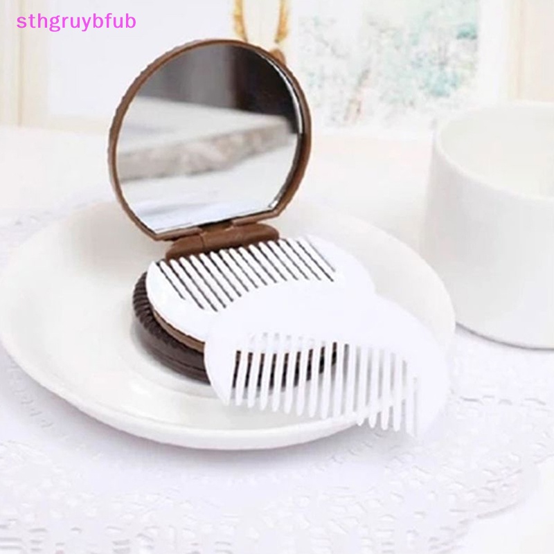 Sthb Gương Trang Điểm mini Bỏ Túi Kèm Lược Thiết Kế Hình Bánh Quy Sô Cô La Dễ Thương vn
