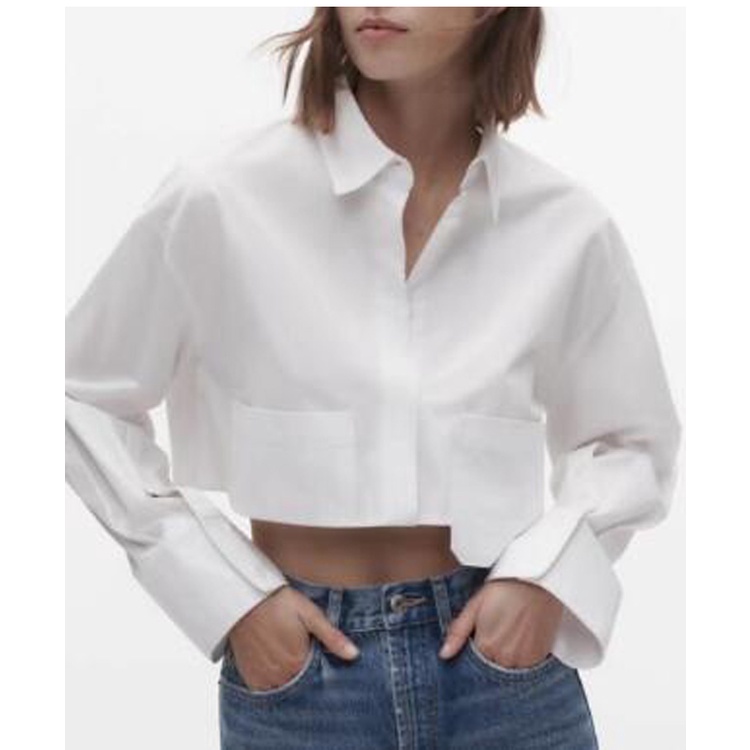 Zara Áo Sơ Mi Ngắn Trang Trí Nút Ẩn 23 Kiểu Bất Đối Xứng Thời Trang Thu Đông5427005