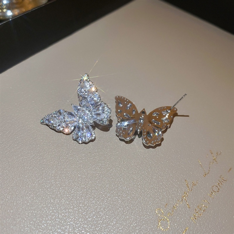 Bông Tai Bạc Hình Bướm Đính Đá zircon Sang Trọng Thời Trang Cao Cấp Dành Cho Nữ