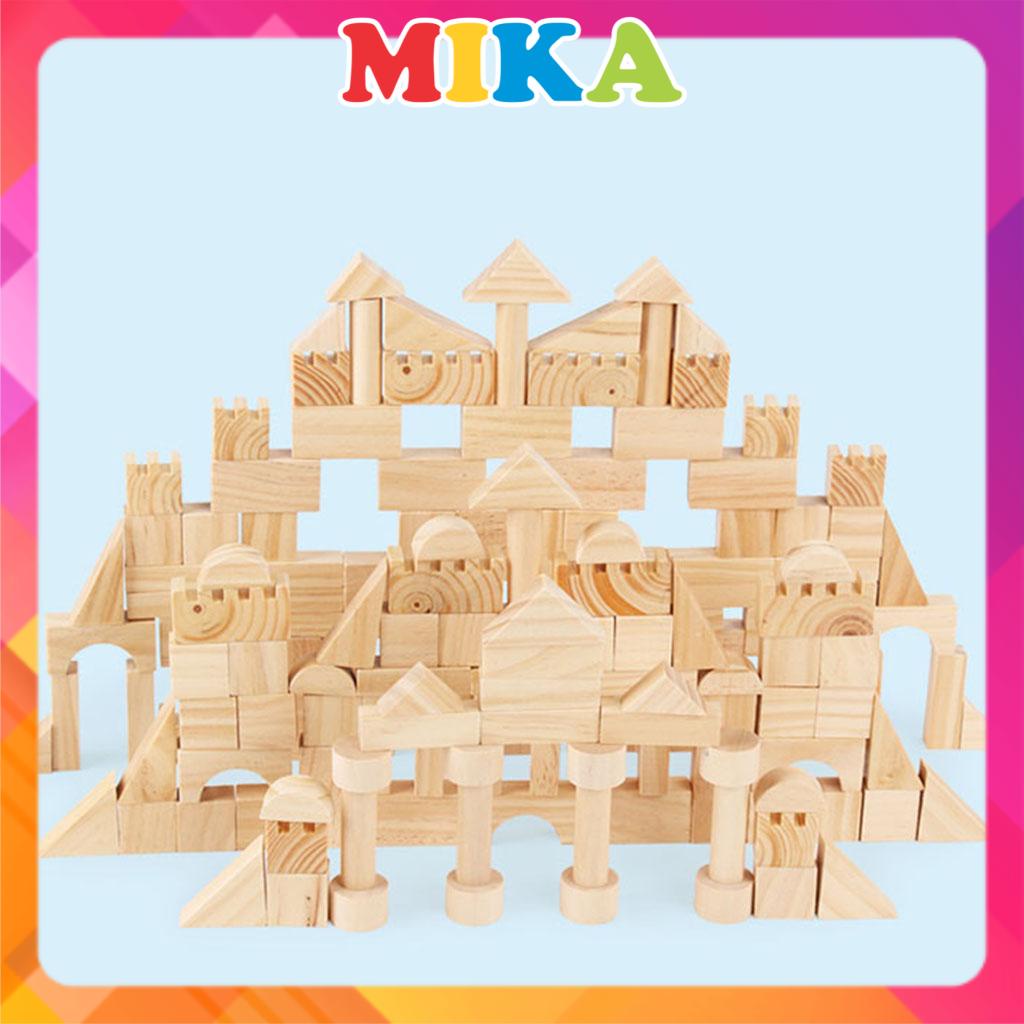 Bộ xếp hình khối xây dựng 162 chi tiết bằng gỗ - Đồ chơi thông minh an toàn cho bé - [HK12]