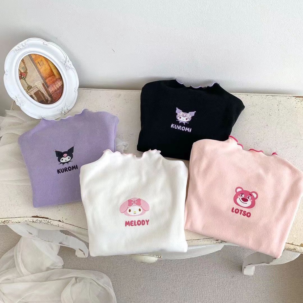 Áo Thun Tay Dài Cổ Cao 90-140cm In Họa Tiết Hoạt Hình Dễ Thương Thời Trang Xuân Thu Cho Bé Gái