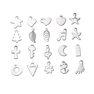 30 Cái/Túi Mặt Dây Chuyền Inox Hình Trái Tim, Lá, Mặt Trăng, Ngôi Sao Năm Cánh - Phụ Kiện DIY Làm Vòng Tay Vòng Cổ