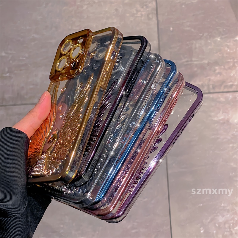 Sang Trọng Ốp Điện Thoại Dẻo Trong Suốt Mạ Điện Lấp Lánh Kèm Giá Đỡ Hình Chim Công Cho iphone 15 14 11 13 12 pro max