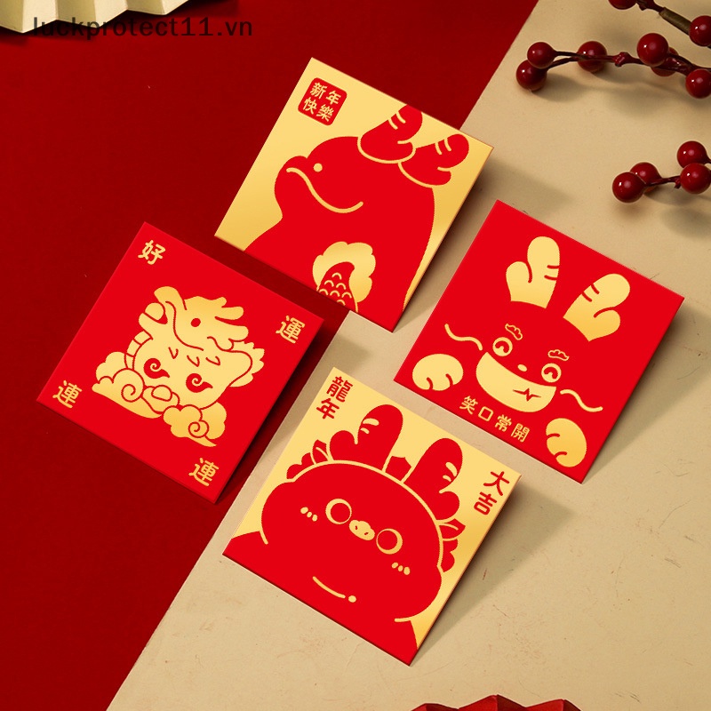 Set 6 Bao Lì Xì Hình Rồng Đỏ Hoạt Hình Trung Hoa Dành Cho Năm Mới 2024