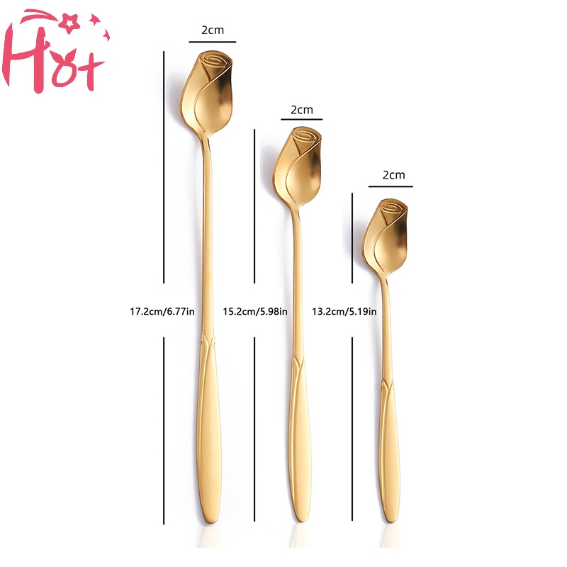 Muỗng Cà Phê Bằng Thép Không Gỉ Hình Hoa Hồng Dễ Thương