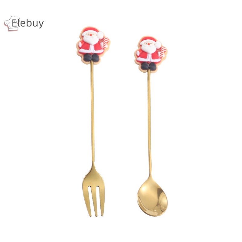 Bộ 2 Muỗng Nĩa Bằng Thép Không Gỉ Hình Cây Thông Giáng Sinh