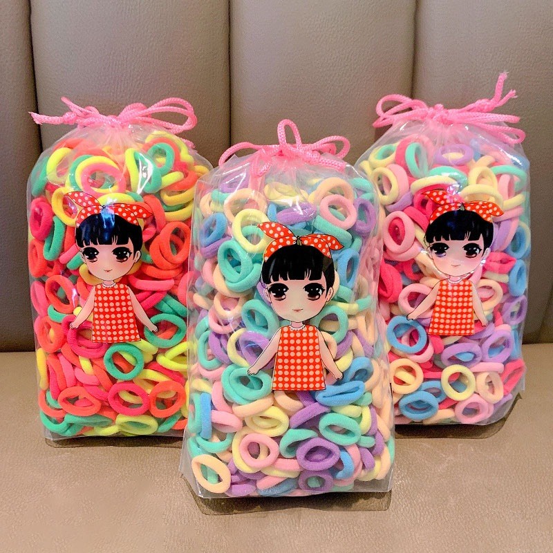 Set 300 Dây Buộc Tóc Co Giãn Nhiều Màu Sắc Chất Lượng Cao Cho Bé