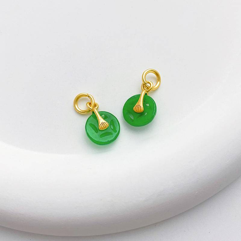 Mặt Dây Chuyền / Vòng Tay / Dây Chuyền Thủ Công Bằng Ngọc Bích Giả Màu Vàng 18k Hình Hoa Sen Có Khóa An Toàn diy