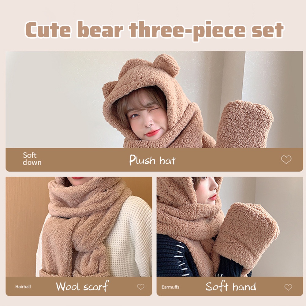 Nón Beanie Kèm Khăn Choàng Cổ Bằng Vải Bông Màu Trơn Thời Trang Mùa Đông 2024 Dành Cho Nữ