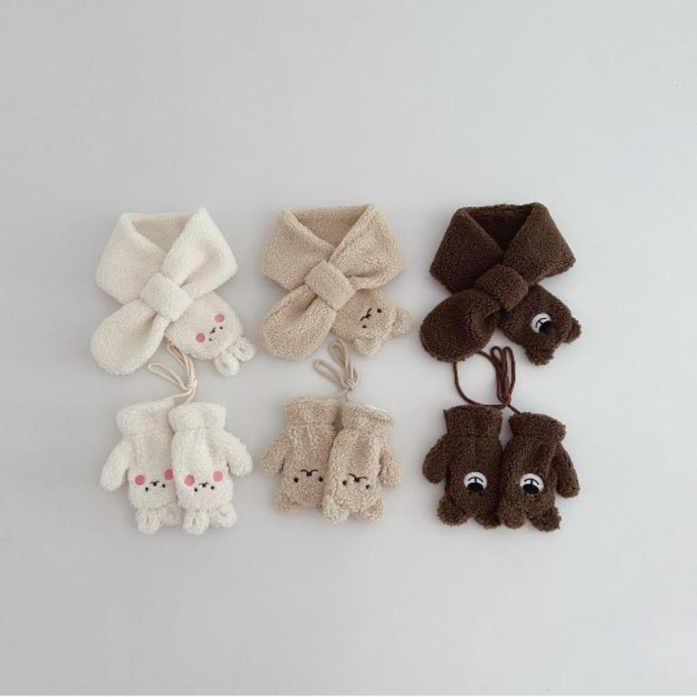 Leifly set Găng Tay Và Khăn Choàng Lông Cừu Mềm Mại Màu Trơn Thoáng Khí Giữ Ấm Mùa Thu Đông Dành Cho Trẻ Em