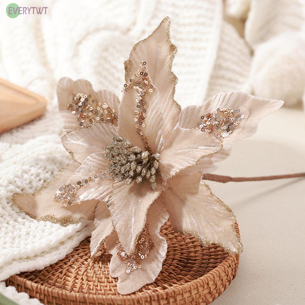 ⭐NEW ⭐28cm Christmas Poinsettia Glitter Flower Hanging Xmas Party Tree Decoration