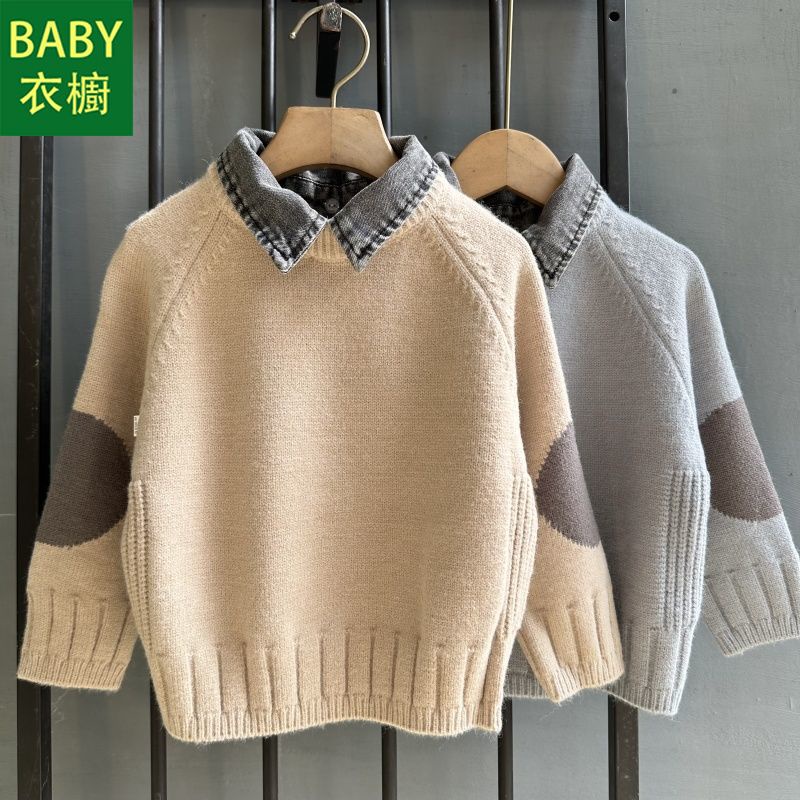 Áo sweater Giả Jean Dày Dặn Ấm Áp Thời Trang Mùa Đông 2023 Cho Bé Trai