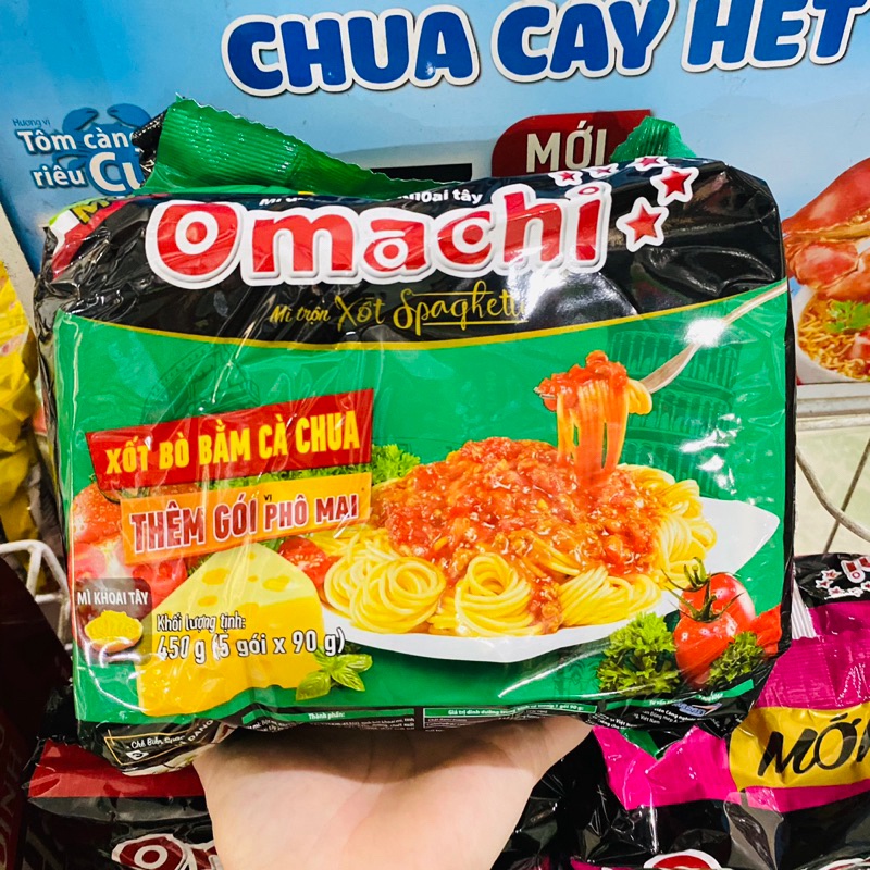 Bịch 5 Gói Mì Tôm Omachi Xốt Bò Hầm, Sườn Hầm, Spaghetti, Tôm chua cay 80g