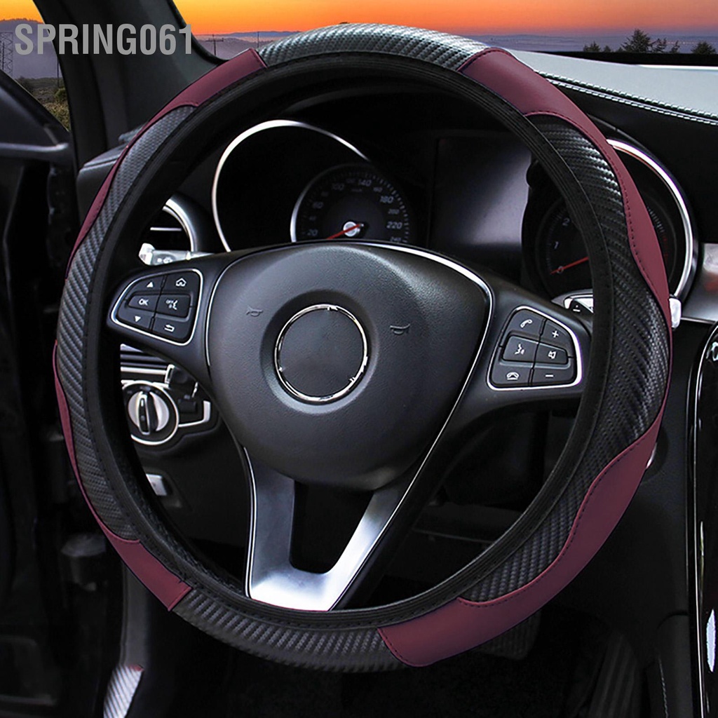 38CM Bọc Vô Lăng Sợi Carbon Phong Cách Tay Cầm Co Giãn Chống Trượt Cho Ô Tô