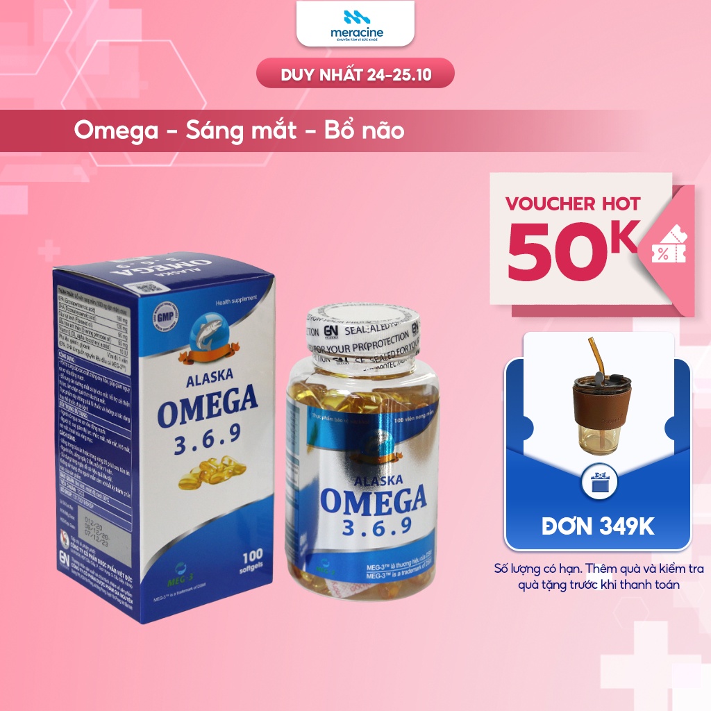 Viên uống dầu cá Omega 3.6.9 Alaska cải thiện thị lực, giảm nguy cơ xơ vữa động mạch và chống oxy hóa lọ 100 viên