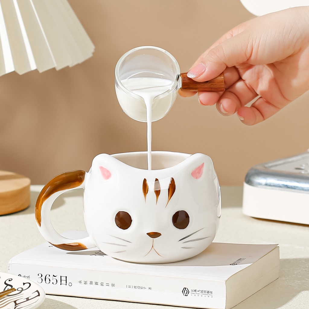 Cốc sứ hình vẽ chú mèo dễ thương 400ml phong cách cute thích hợp uống sữa và cà phê