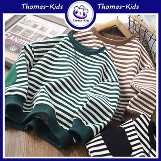 Áo Sweater cotton Cổ Tròn Họa Tiết Kẻ Sọc Chắp Vá Cho Bé Trai Và Bé Gái 4-11 Tuổi quần áo trẻ em