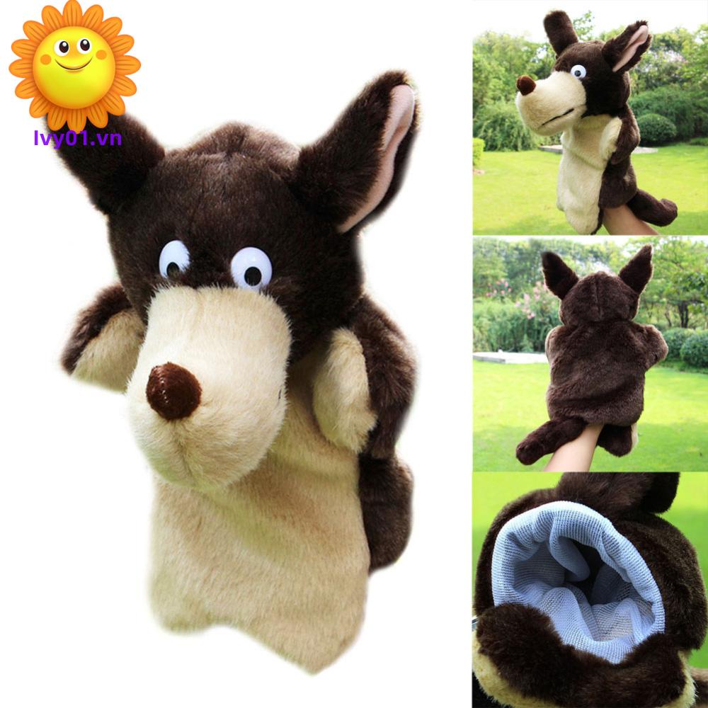 Đồ Chơi Con Rối Đeo Tay Hình Chó Sói Bằng Vải Bông Mềm Mại Dành Cho Trẻ Em