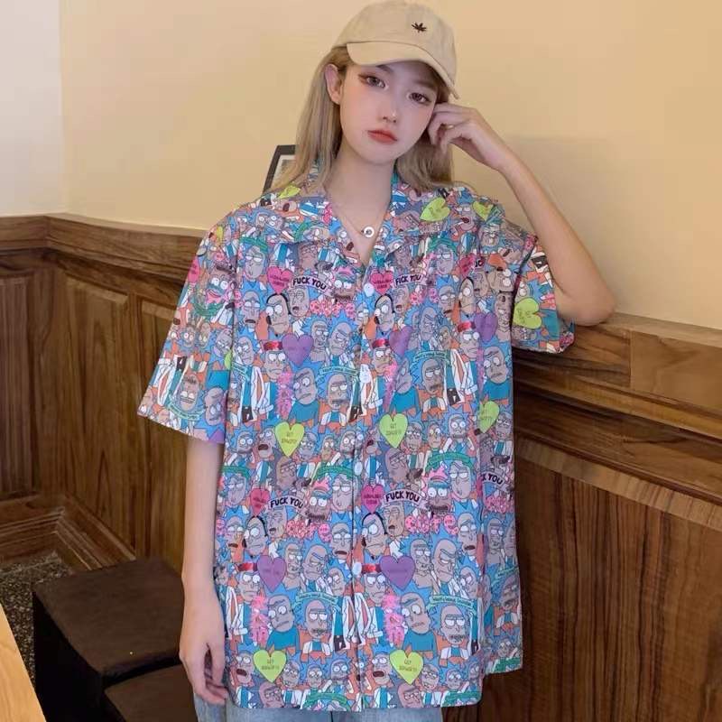 Cinnamoroll Áo Sơ Mi Tay Ngắn Dáng Rộng In Họa Tiết Mèo Thời Trang Mùa Hè Xinh Xắn Cho Nữ