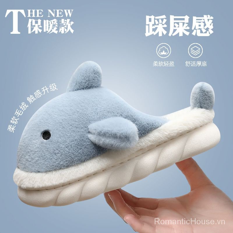 Dép Bông Đi Trong Nhà Chống Trượt Hình Cá Mập Dễ Thương Thời Trang Thu Đông 2023