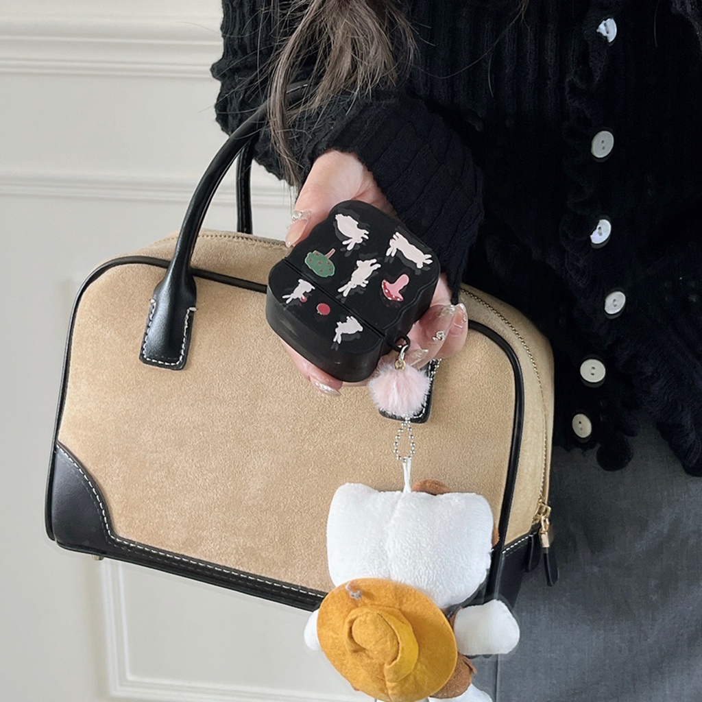 Vỏ Bảo Vệ Hộp Sạc Tai Nghe bluetooth airpods 1 / 2 / pro / 3 pro2 Bằng Da Hình Thỏ Và Nấm Dễ Thương