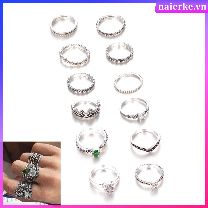 Bộ 12 Nhẫn Đeo Khớp Ngón Tay Phong Cách vintage Lấp Lánh Cho Nữ