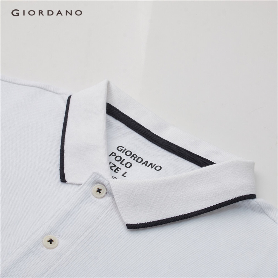 Áo polo nam GIORDANO 01012426 tay ngắn kẻ sọc màu tương phản cổ điển nhiều màu sắc