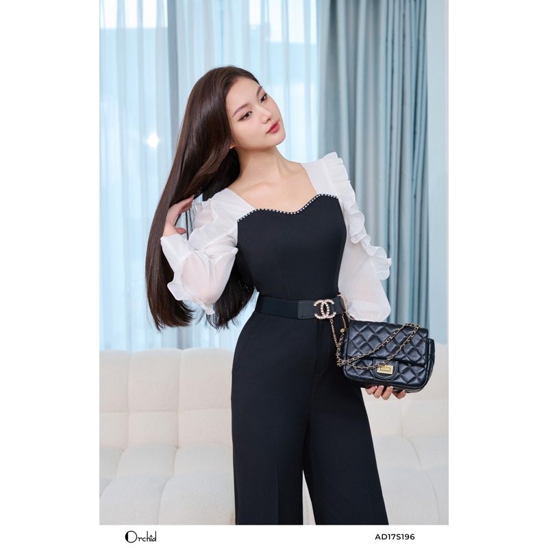 Set bộ jumpsuit thiết kế tay cách điệu phối quần suông chất chéo Hàn tặng kèm đai Orchid - AD17S196