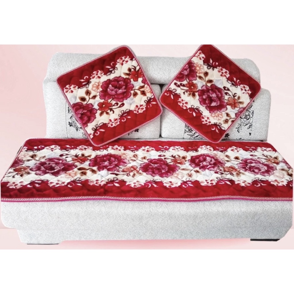 Thảm ghế nhung trần hoa nệm trải ghế gỗ ghế sofa cao cấp gồm 1 thảm dài 2 thảm vuông KÍCH THƯƠC 1M68*52