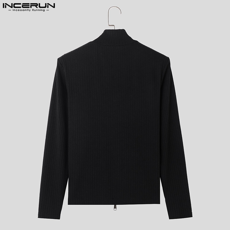 Áo nam INCERUN dài tay cổ lọ có dây kéo hai đầu phong cách hàn quốc