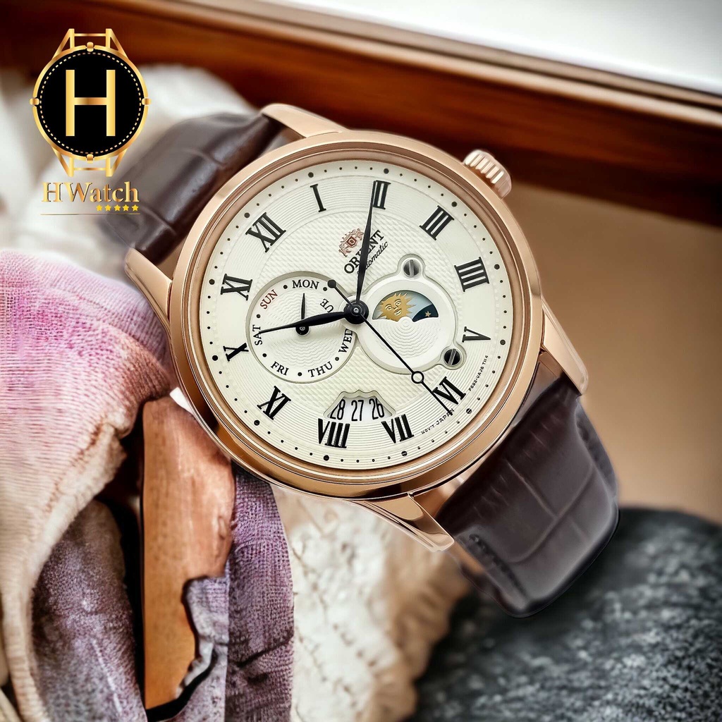 Đồng Hồ Nam Orient Automatic RA-AK0007S10B Sun & Moon 3 Rose Trắng