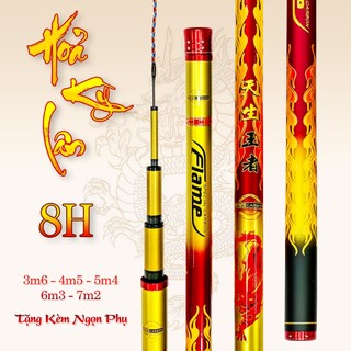 Cần câu tay hoả kỳ lân 8h bản săn hàng cần câu đài câu đơn carbon xoắn x tặng kèm ngọn phụ