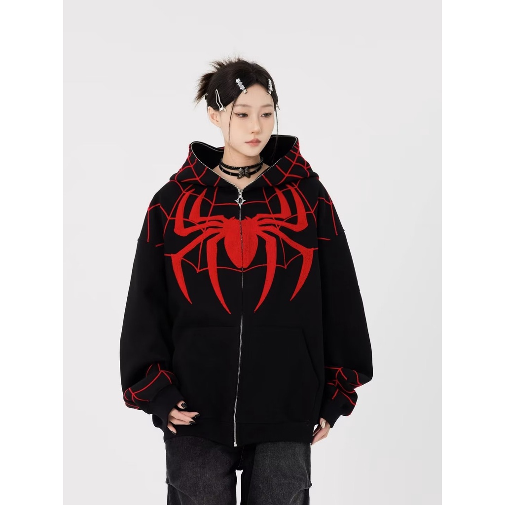 Áo Khoác sweater Phối Khóa Kéo Thêu Hình Nhện Thời Trang Mùa Thu Cho Các Cặp Đôi