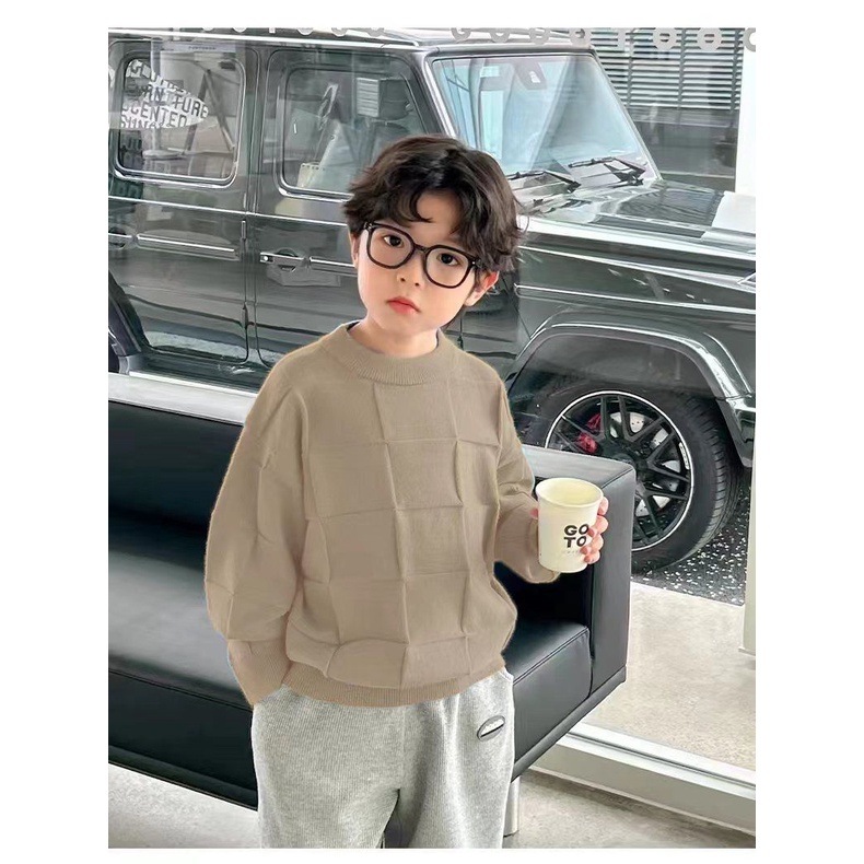 Áo Sweater Họa Tiết Kẻ Ô Phong Cách Mới Thời Trang Xuân Thu 2023 Dành Cho Bé Trai