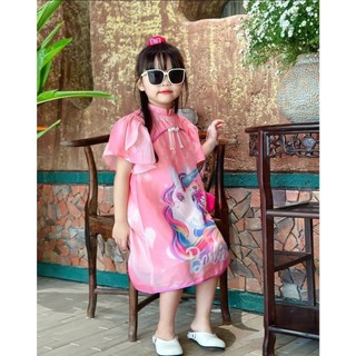 (SIZE 10-32KG) VÁY LỤA CỔ SƯỜN SÁM IN NGỰA PONY CHO BÉ SIÊU XINH