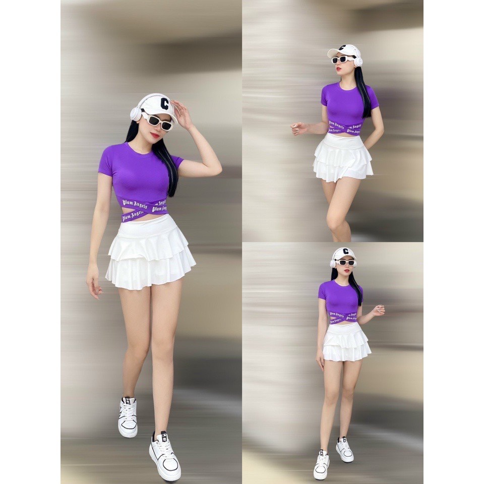 Áo croptop vạt chéo chữ thể thao tập gym, yoga, aerobic, đi bơi ...
