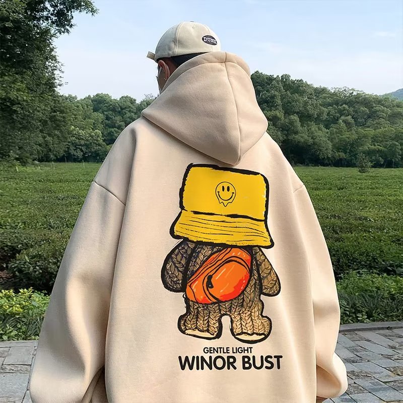 Áo hoodie Thu Đông Dáng Suông Phủ Lông Phong Cách hong kong Mới Cho Nam Cỡ m-5xl