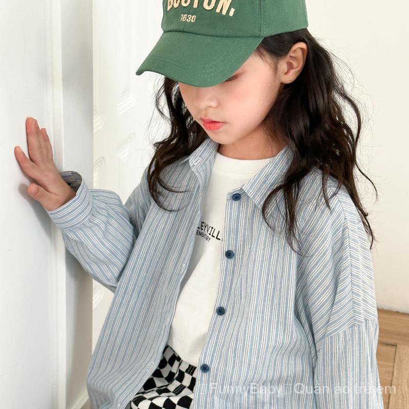 Áo Sơ Mi Khoác Ngoài Họa Tiết Kẻ Sọc Thời Trang Xuân Thu Dành Cho Bé Gái