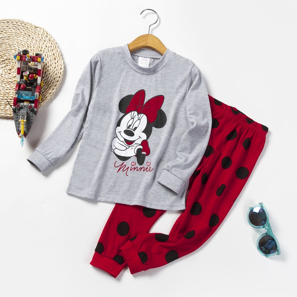 Xmas Bộ Đồ Ngủ 2 Món Áo Thun Tay Dài In Hình Chuột mickey Dành Cho Bé Gái