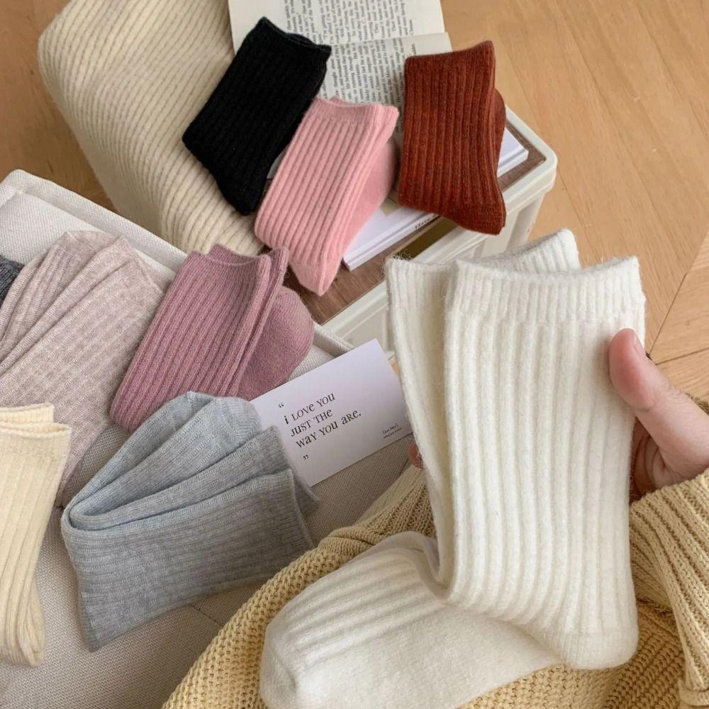Vớ Len cashmere Dày Dặn Màu Trơn Thoáng Khí Giữ Ấm Mùa Đông Thời Trang Cho Nữ