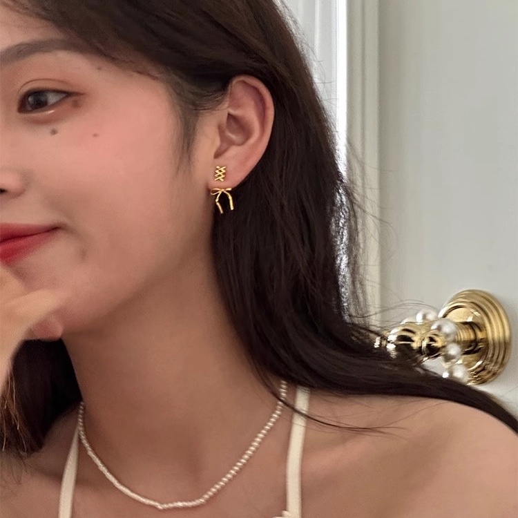 Bông Tai Đôi Bằng Bạc 925 Đính Nơ Có Thể Điều Chỉnh Kích Thước Dành Cho Nữ e451