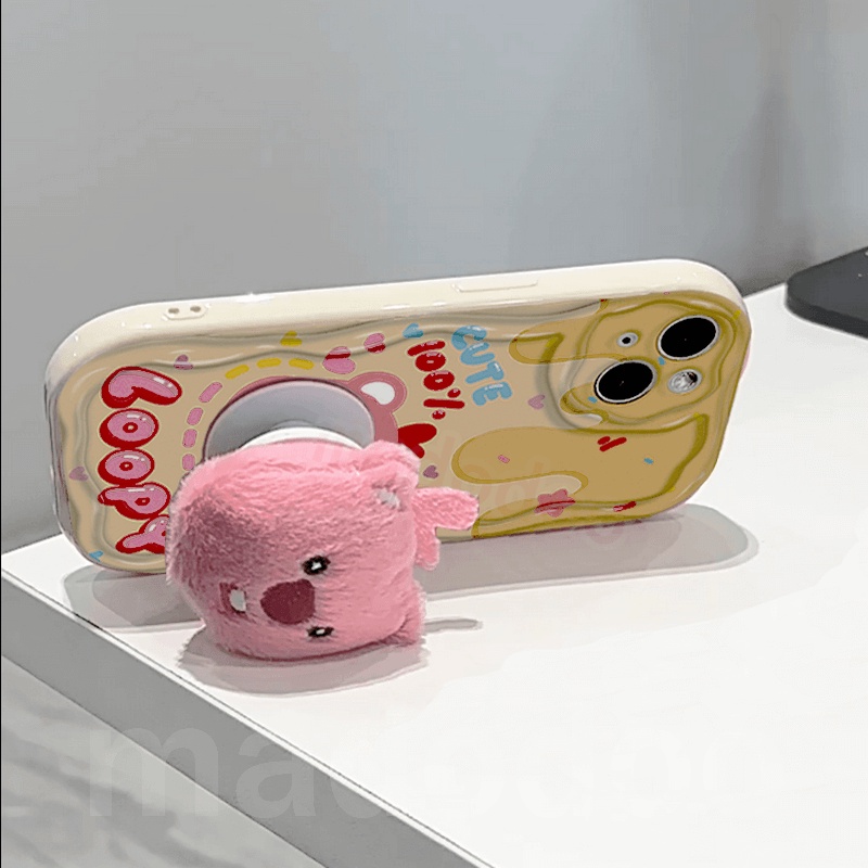 Ốp lưng Cartoon for iPhone 15 14 Pro Max 13 12 11 ProMax X XS XR 7 8 6 6S Plus SE 2020 Cute Rabbit beaver Plush Loopy Stand Fine hole Wavy Cream Edge Airbag Shockproof Soft Phone Case NY 68
