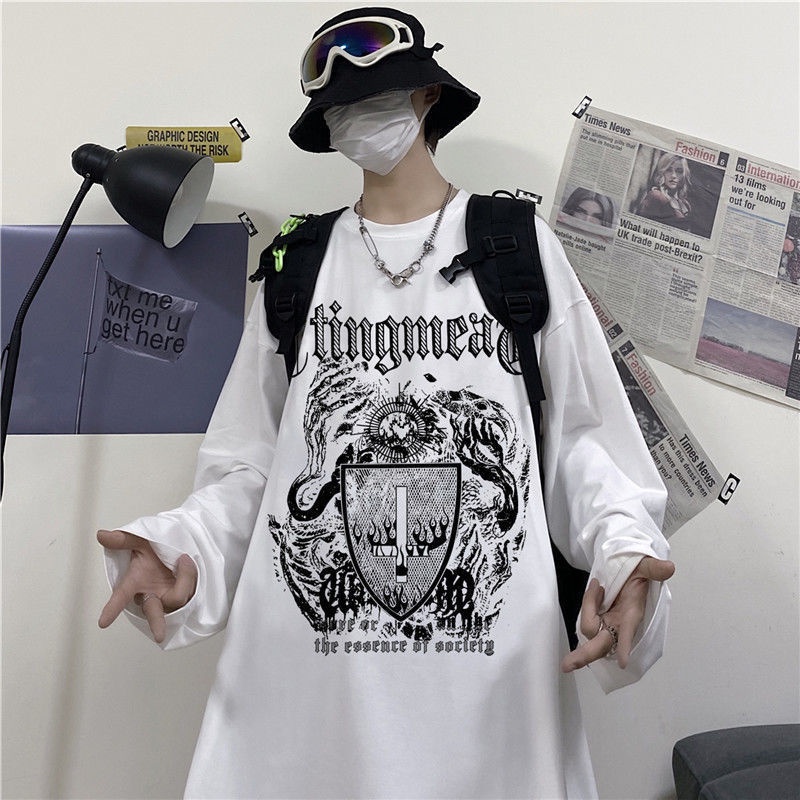 Áo Thun Tay Dài Dáng Rộng In Chữ Phong Cách hip hop Cho Nam