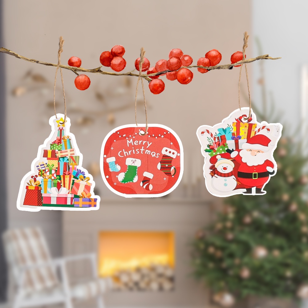 Bộ 12 Thẻ Giấy Treo Trang Trí Cây Thông Giáng Sinh Nhiều Màu Sắc