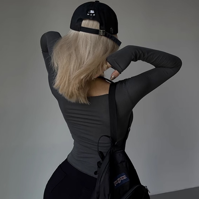 Áo Thun Thể Thao Dài Tay Ôm Dáng Có Dây Đeo Cổ Cho Nữ